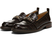 Sam Edelman Christy Espresso Croc Rounded Toe Block Heel Slip On Leather Loafers