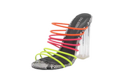 Cape Robbin Fia Neon Multi Strappy Open Toe Chunky Clear Heel Mule Pumps Sandals
