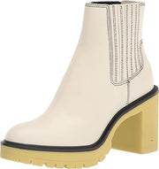 Dolce Vita Caster H2O White/Green Leather Pull On Block Heel Fashion Ankle Boots