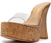 Schutz Haila Natural Cork Slip On Sculptural Unique Heel Style Platforms Sandals