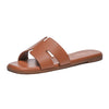 Rihero Dressy Flat Brown Sandals Comfortable Slip On Leather Slide Sandals 7