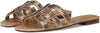 Sam Edelman Bay Molten Gold Sequin Round Open Toe Slip On Leather Strap Sandals