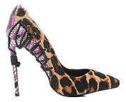 Lust For Life KRAYZIE LEOPARD PINK PONY POINTED TOE CORSET LACE HIGH HEEL PUMP