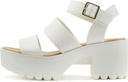 Soda Account White Ankle Strap Rounded Open Toe Strappy Block Heeled Sandals