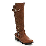 Forever Link Mango-21 Tan Fashion Over Knee Straps Rounded Toe Block Heel Boots