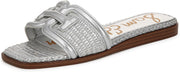 Sam Edelman Irina Silver Raffia Leather Squared Open Toe Flat Slides Sandals