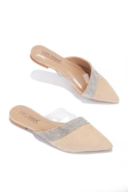 Cape Robbin Cici Nude Rhinestone Clear Flat Mules Slip On Pointed Slides Sandals