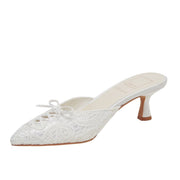 Dolce Vita Camile White Floral Eyelet Pointed Toe Slip On Kitten Heeled Pumps