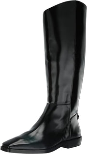 Sam Edelman Cesar Black Leather Squared Toe Stacked Heel Knee High Fashion Boots