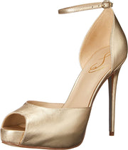 Sam Edelman Florencia Gold Peep Toe Buckled Ankle Strap High Heel Pumps