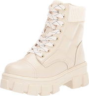 Circus by Sam Edelman Darren Ivory Lace Up Round Toe Chunky Lug Sole Ankle Boots