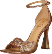Sam Edelman Lucia Gold Spool Heel Ankle Strap Squared Open Toe Heeled Sandals