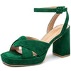 KHPAERMEI Chunky Platform Green Pu Fashion Ankle Strap Dress Heeled Sandals 8
