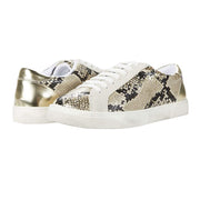 Steve Madden Women's REZUME Leather & Suede Lace-up Round-toe Sneakers GOLD SNAKE
