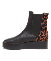 Kelsi Dagger Forest Black Leather Leopard Back Wedge Platform Flatform Booties