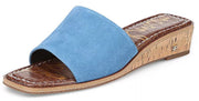 Sam Edelman Valery True Blue Suede Slip On Square Toe Slide Mule Wedge Sandals