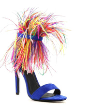 Cape Robbin Yuki-7 Feather Ankle Cuff Open Toe Stiletto Heeled Sandals Blue