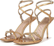 Sam Edelman Trevin Cava Gold Open Toe Ankle Strap Stiletto Heeled Sandals