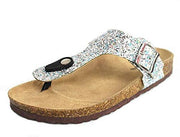 Forever Link Birken-17 Silver Glitter Thong Slip On Casual Slide Flip Flop Sandals