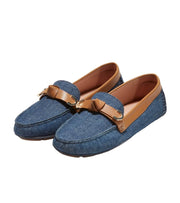 Cole Haan Evelyn Bow Driver Denim/Pecan Suede Slip On Rounded Toe Flats Loafers