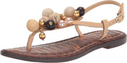 Sam Edelman Gretta Natural Beaded Accents Ankle Strap Open Toe Flats Sandals