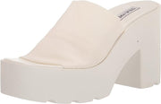 Steve Madden Sami White Slip On Block Heel Rounded Open Toe Heeled Sandals