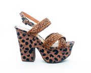 Schutz Efilomenia Tranca Suede Heeled Platform Leopard Open Toe Sandals