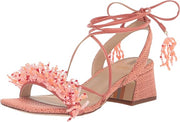 Sam Edelman Walda Stucco Pink Tie Up Square Open Toe Block Heeled Beaded Sandals