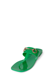 Jeffrey Campbell A Lil Bit Green Shiny Slip On Open Toe Flat Thong Sandals