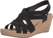 Dr. Scholl's Everlasting Black Smooth Open Toe Slingback Wedge Espadrille Sandal