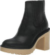 Dolce Vita Caster H2O Black Leather Pull On Block Heel Fashion Ankle Boots Wide