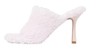 LuxeModa Cozy Square Peep Toe Heel Mule Theddy Bear Fur Shearling Blush Pink