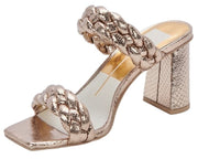 Dolce Vita Paily Dark Gold Crackled Stella Suede Squared Toe Heeled Sandals