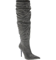 Jeffrey Campbell CRY4U Black Suede Slouch Boot Knee High Rhinestone Boots