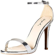 Qupid Women's Grammy-01 Dress Sandals Stiletto Heeled Silver Shiny Patent