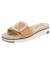 Sam Edelman Ariane Natural Sand Open Toe Buckle Flat Leather Slides Sandals