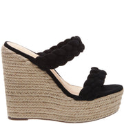 Schutz Dyandre Black Suede Espadrille Platform Wedge Mule Sandals