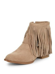 Bcbg Capricorn Taupe Suede Fringe Detailed Stacked Heel Western Ankle Booties