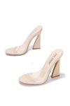 Cape Robbin THENOIR Women Nude Clear Open Toe Slip On High Heel Mule Pumps