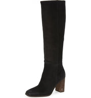 Sam Edelman Olly Black Squared Toe Block Heel Pull On Knee High Fashion Boots