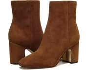 Sam Edelman Fawn Tosted Coconut Block Heel Squared Toe Side Zipper Fashion Ankle Boots