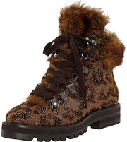 Jessica Simpson Norina Bronze Leopard Multi Fur Lined Combat Lace Up Booties