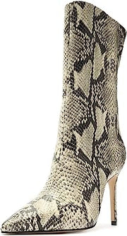 Schutz Mary Natural Snake Side Zipper Pointed Toe Stiletto Heel Ankle Boots