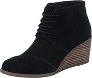 Toms Hyde Black Lace Detail Pull On Wedge Heel Rounded Toe Ankle Fashion Boots