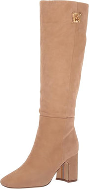 Sam Edelman Faren Golden Caramel Squared Toe Block Heeled Knee High Fashion Boot