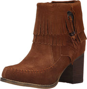 Sbicca Women's Jessa Tan Block Heel Fringe Detailed Ankle Suede Western Booties