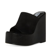 Steve Madden Joanne Black Suede Slip On High Platform Wedge Heeled Sandals