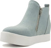 Soda Taylor Light-Blue Denim Nubuck Zipper High Top Slip On Rounded Toe Sneakers