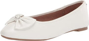 Sam Edelman Carmen White Leather Classic Ballerina-Chic Bow-Embellished Flats