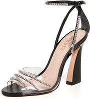 Schutz Rowenah Black Clear Straps Crystals Ankle Strap Open Toe Heel Sandals